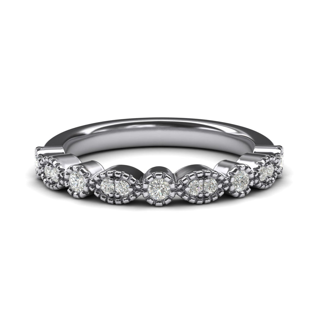 Vintage-inspired Milgrain Marquise and Dot Simulated Diamond 3mm Wide Matching Wedding Ring Eternity Ring (4)