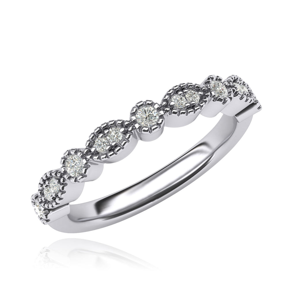 Vintage-inspired Milgrain Marquise and Dot Simulated Diamond 3mm Wide Matching Wedding Ring Eternity Ring (4)
