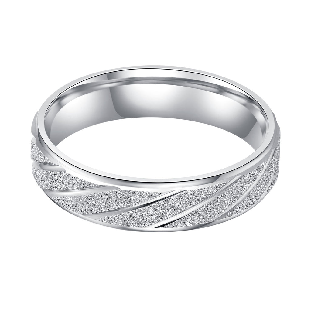Unisex Comfort Fit Sterling Silver 5mm Sandblasted Finish Ring Patterned Wedding Band