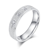 Solid Unisex Comfort Fit Sterling Silver 5mm Sandblasted Finish Ring Simulated Diamond Wedding Band