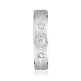 Solid Unisex Comfort Fit Sterling Silver 5mm Sandblasted Finish Ring Simulated Diamond Wedding Band