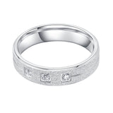 Solid Unisex Comfort Fit Sterling Silver 5mm Sandblasted Finish Ring Simulated Diamond Wedding Band