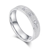 Solid Unisex Comfort Fit Sterling Silver 5mm Sandblasted Finish Ring Simulated Diamond Wedding Band