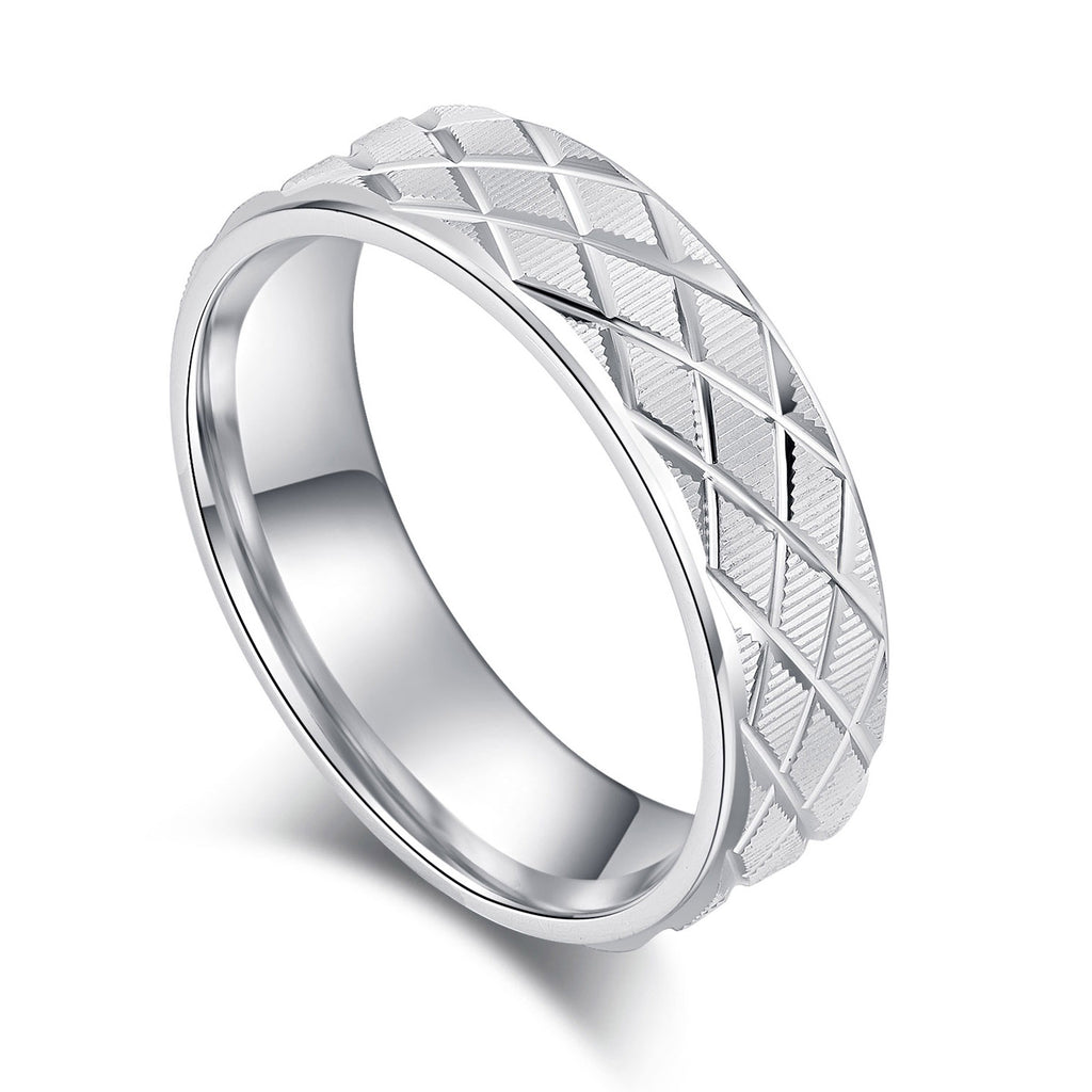 6mm Unisex Comfort Fit Sterling Silver Lines and Grids Engraved Ring Patterned Wedding Band