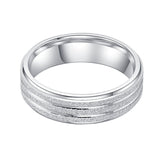 Unisex Comfort Fit Sterling Silver 6mm Sandblasted Finish Ring Grooved Wedding Band