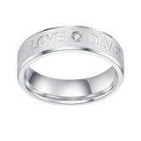 Unisex 6mm Comfort Fit Sterling Silver Simulated Diamond Wedding Ring LOVE DEVOTION Engraving
