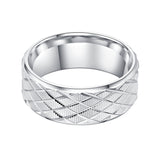 Mens 8mm Heavy Sterling Silver Lines and Grids Engraved Ring Patterned Wedding Band