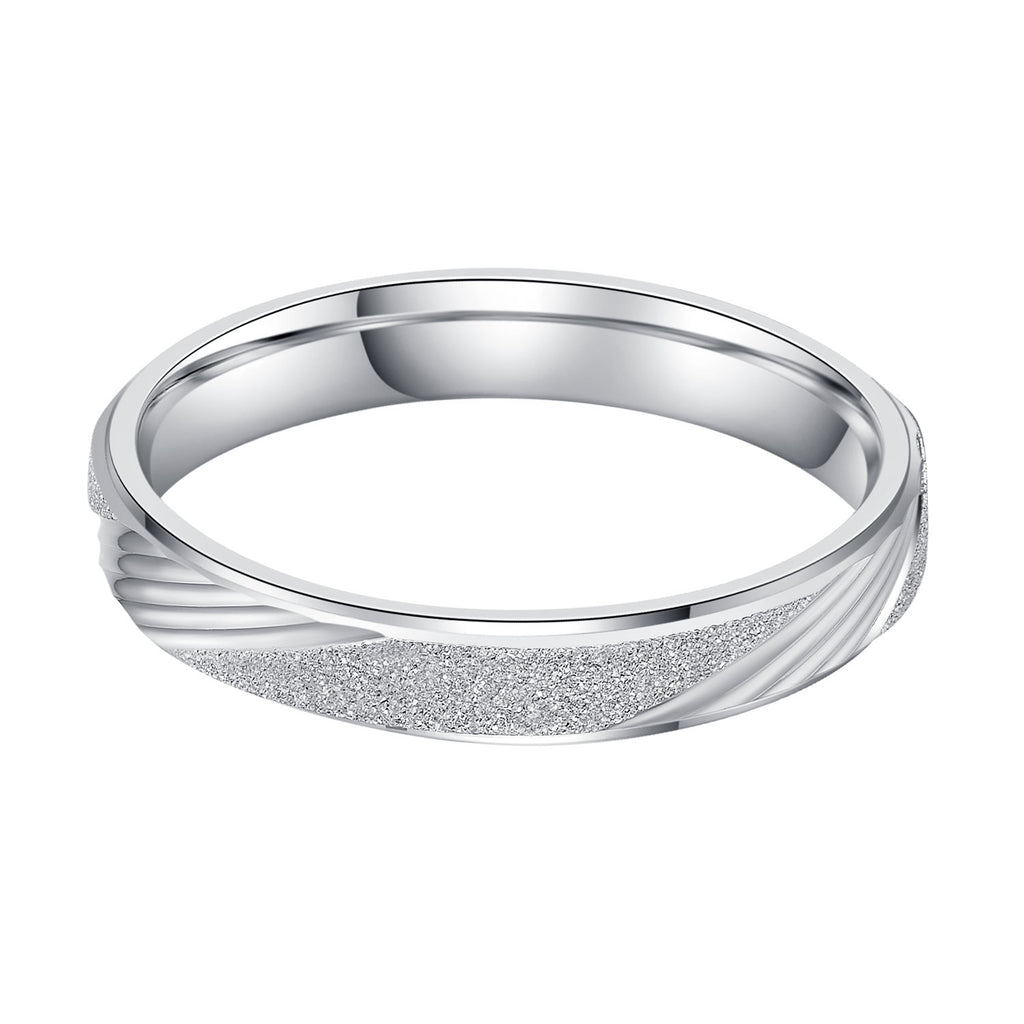 Unisex Comfort Fit Sterling Silver 3.5mm Sandblasted Finish Ring Patterned Wedding Band