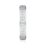 Unisex Comfort Fit Sterling Silver 4mm Simulated Diamond Full Eternity Ring Sandblasted Wedding Band