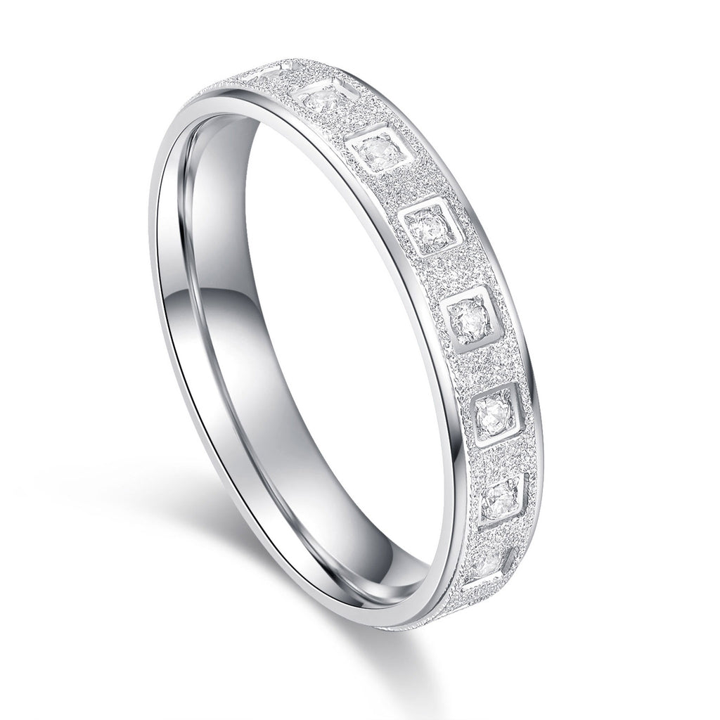 Unisex Comfort Fit Sterling Silver 4mm Simulated Diamond Full Eternity Ring Sandblasted Wedding Band