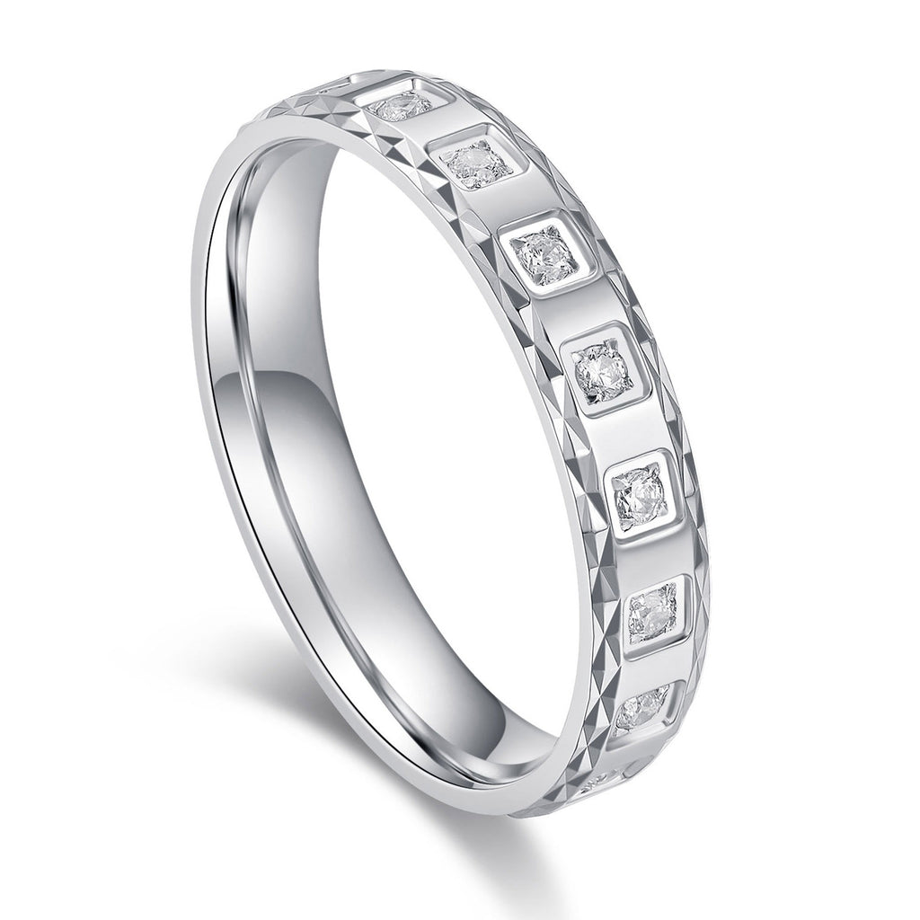 Unisex Comfort Fit Solid Sterling Silver 4mm Simulated Diamond Full Eternity Ring Patterned Wedding Band