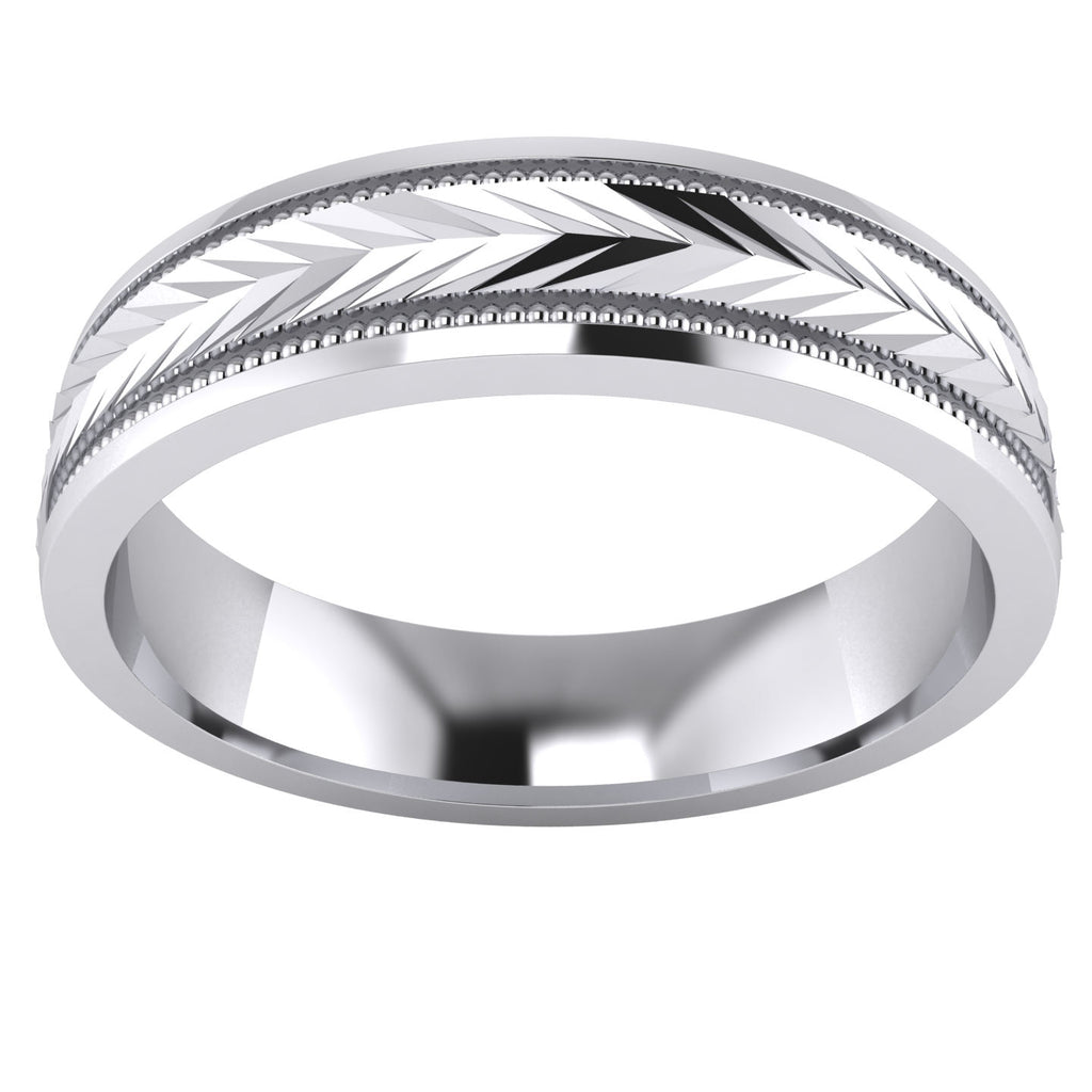 Heavy Sterling Silver 5mm Unisex Wedding Band Milgrain Arrow Patterned Ring Comfort Fit Polished