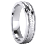 Heavy Sterling Silver 5mm Unisex Wedding Band Milgrain Arrow Patterned Ring Comfort Fit Polished