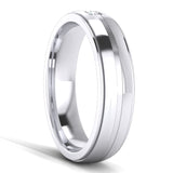 Unisex Comfort Fit Sterling Silver 5mm Court Shape Simulated Diamond Ring Wedding Band