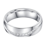 6mm Comfort Fit Heavy Sterling Silver Curved Set Simulated Diamond Court Shape Wedding Band