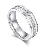 Comfort Fit Solid Sterling Silver 6mm Simulated Diamond Full Eternity Ring Patterned Wedding Band