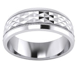 Heavy Sterling Silver 7mm Mens Wedding Band Diamond Cut Sparkle Patterned Ring Comfort Fit Polished