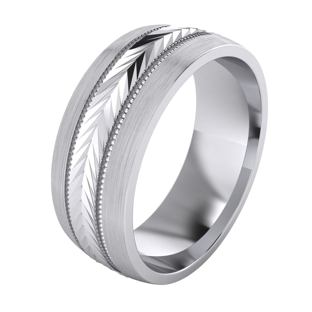 Sterling Silver Wedding Band Mens Band in Brushed Silver 