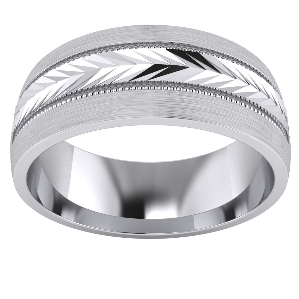 Heavy Sterling Silver 8mm Mens Wedding Band Arrow Patterned Ring Comfort Fit Brushed
