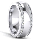 Super Heavy Sterling Silver 8mm Domed Double Row Simulated Diamond Wedding Band Full Eternity Ring