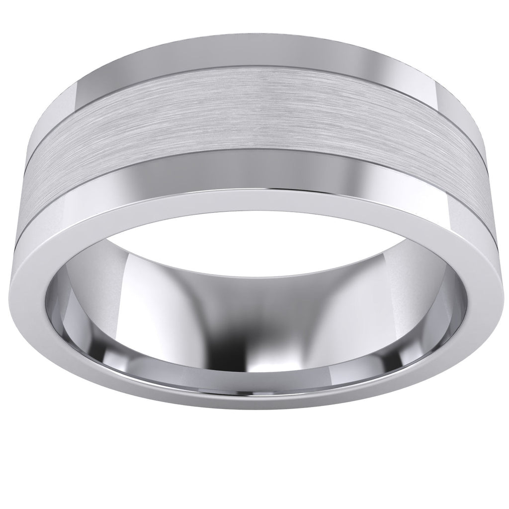 Heavy Solid Sterling Silver 8mm Flat Court Shape Brushed Center Polished Sides Mens Ring Wedding Band