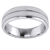 Heavy Solid Sterling Silver 6mm Unisex Wedding Band Comfort Fit Ring Brushed Raised Center Grooved Polished Sides