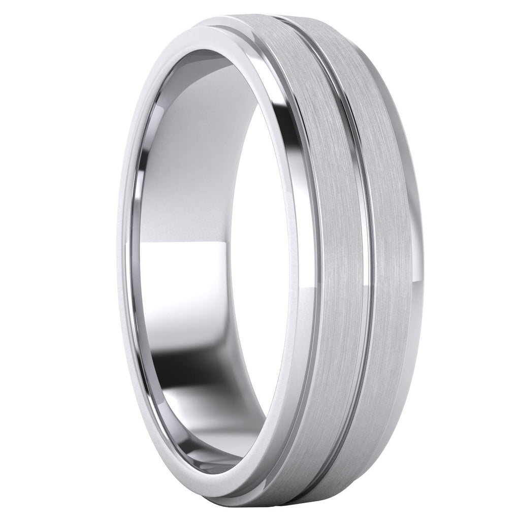 Heavy Solid Sterling Silver 6mm Unisex Wedding Band Comfort Fit Ring Brushed Raised Center Grooved Polished Sides