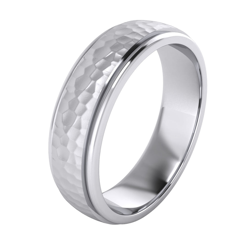 Heavy Solid Sterling Silver 6mm Hammered Unisex Wedding Band Comfort Fit Ring Raised Center Polished Sides (5)