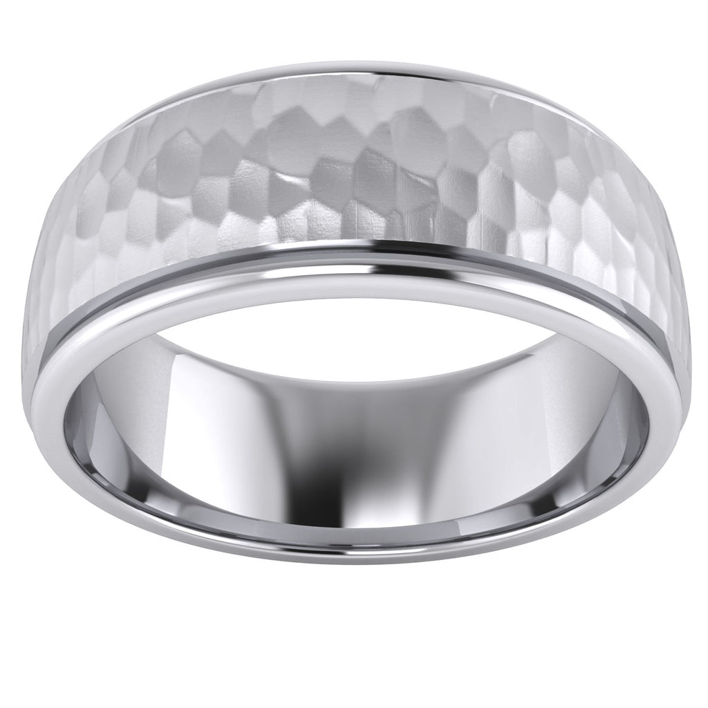 Heavy Solid Sterling Silver 8mm Hammered Unisex Wedding Band Comfort Fit  Ring Raised Center Polished Sides