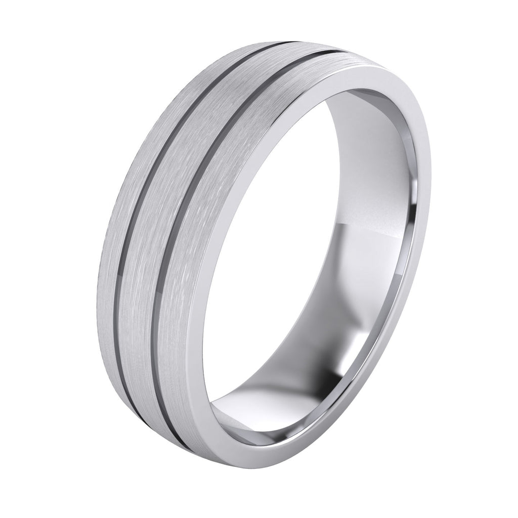 Heavy Solid Sterling Silver 6mm Unisex Wedding Band Comfort Fit Domed Ring Two Grooves Brushed Surface