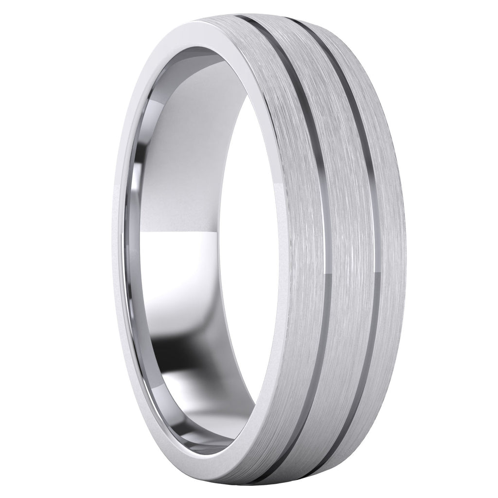 Heavy Solid Sterling Silver 6mm Unisex Wedding Band Comfort Fit Domed Ring Two Grooves Brushed Surface