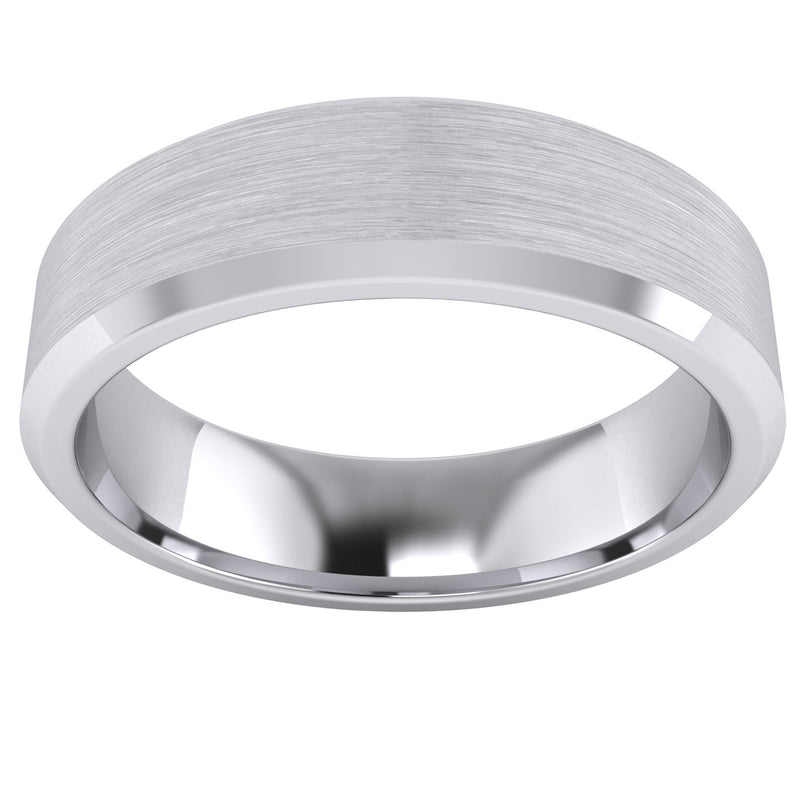 Heavy Solid Sterling Silver 6mm Flat Court Shape Matt Centre Polished Bevel Edges Mens Wedding Ring Plain Band