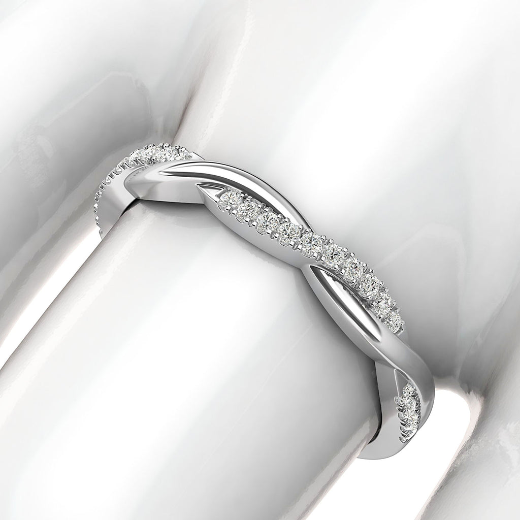 14k White Gold 2.5mm Petite Twisted Vine Simulated Diamond Ring Wedding Band Matching Ring