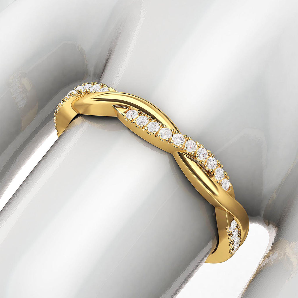10k Yellow Gold 2.5mm Petite Twisted Vine Simulated Diamond Ring Wedding Band Matching Ring